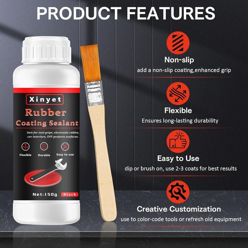 Xinyet 150ml Tool Dip Rubber Coating, Rubber Dip for Tools, Waterproof, Flexible Peelable Protective Coating, Black, Slip Resistance, Breathable for Pliers and Tools DIY Craft - Image 2